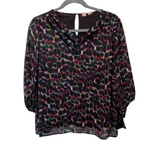 East Adeline Women's Plus Sz 3X Black Colorful Flowy Blouse Cut Outs 3/4 Sleeve